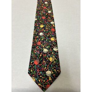 Vtg‎ Ralph Marlin Mens Golf Ball Tee Tie Print Multi Color USA 90s RARE
